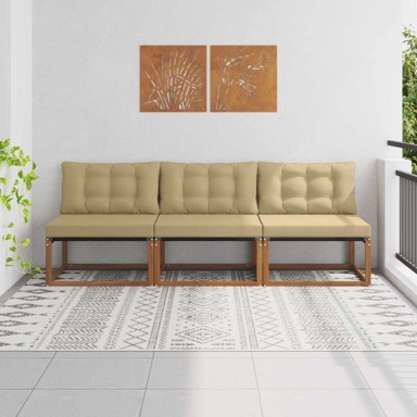 Srednja vrtna sofa, čvrsto drvo akacije, prirodna, bež jastuci, 3 kom