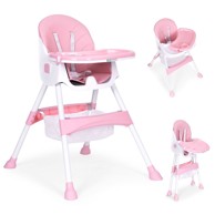 ECOTOYS Dječja stolica za hranjenje, pladanj, košara, sigurnosni pojas s 5 točaka vezanja, roza