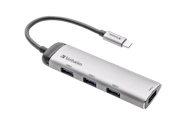 VERBATIM USB hub Multiport, USB-C, 4x USB-A, sivi