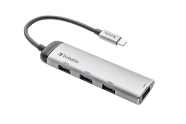 VERBATIM USB hub Multiport, USB-C, 4x USB-A, sivi