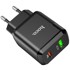 HOCO Zidni punjač, USB-A + USB Type C, QC3.0, PD, 20W, s Type C na Type C kabelom (1m), crni