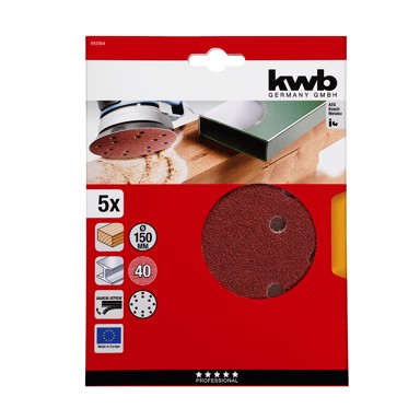 KWB Samoljepljivi brusni papir za drvo i metal 150 mm 5/1 GR 40