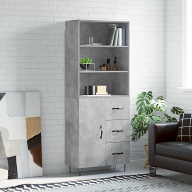 Visoka komoda siva betona 69,5x34x180 cm od konstruiranog drva