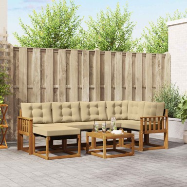 Set vanjskih sofa s jastukom 7-dijelni, prirodni i bež