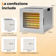 COSTWAY dehidrator za voće s timerom do 48 h i kontrolom temperature 35–75 °C, 850 W, srebrni