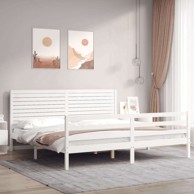 Okvir za krevet s uzglavljem, bijeli, 200x200 cm, od masivnog drva