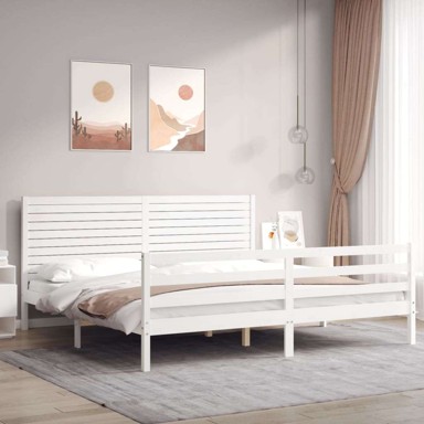 Okvir za krevet s uzglavljem, bijeli, 200x200 cm, od masivnog drva