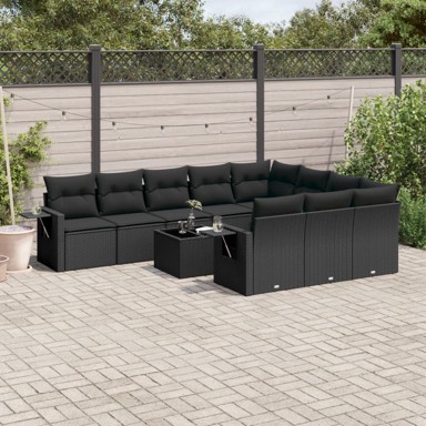 11-dijelni set vrtnih sofa od poliratana s jastucima crni
