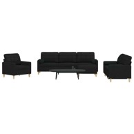 4-dijelni set sofa s tabureom i jastucima crni tkanina, crna