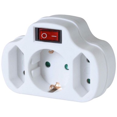 HOME Strujna utičnica, sa prekidačem, 1 x schuko + 2 x EURO, bijela