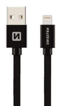 SWISSTEN USB kabel za Lightning, tekstilni, 3 A, 0,2 m, crna