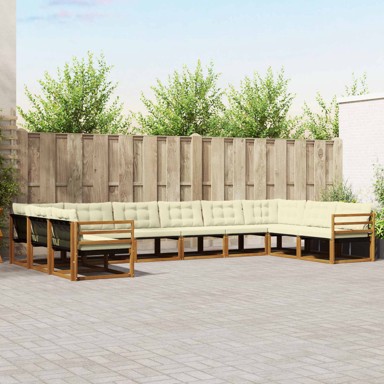 Set vanjskih sofa s jastukom 10 kom, prirodna i krem