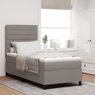 Krevet Box Spring s madracem, jednokrevetni, tkanina, taupe