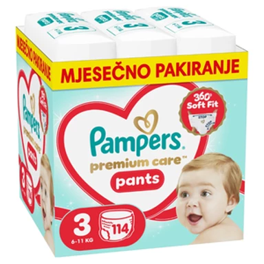 PAMPERS Pelene gaćice, Premium Care Pants, veličina 3, 6–11 kg, 114 kom