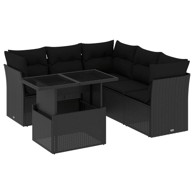 Set vrtnih sofa, 6 kom, poliratan, s jastucima, crni