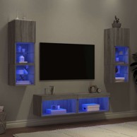 6-dijelni zidni TV elementi s LED svjetlima boja sivog hrasta, sivi hrast sonoma