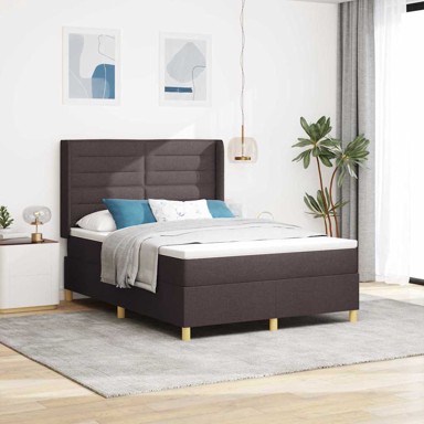 Krevet s opruga kutije s LED trakama 160 x 200 cm, tkanina, smeđi