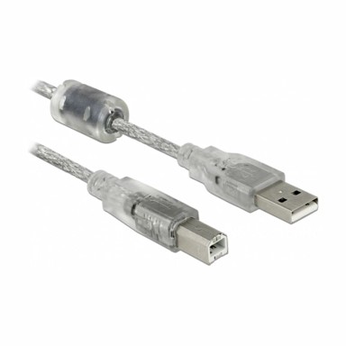 DELOCK USB Kabel A-B 5m Dvostruko Oklopljeni Prozirni s Feritom