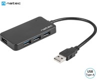 NATEC USB hub Moth, USB-C, 4x USB-A, crni