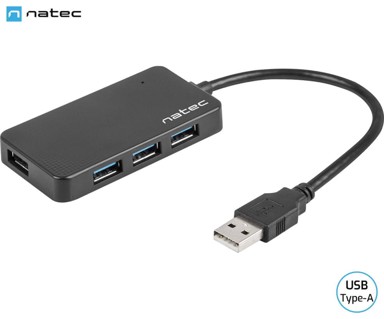 NATEC USB hub Moth, USB-C, 4x USB-A, crni
