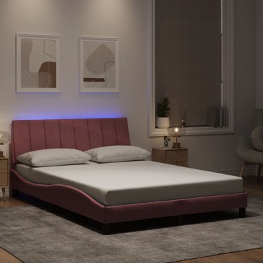 Okvir kreveta s LED svjetlima ružičasti 120 x 200 cm baršunasti