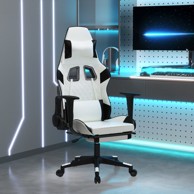 Gaming stolica od umjetne kože s osloncem za noge bijela i crna