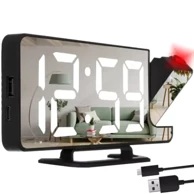 IZOXIS LED budilnik s projektorom i ogledalom, 4 u 1, digitalni sat, USB-C, crna