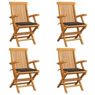 Vrtne stolice sa smeđe-sivim jastucima 4 kom masivna tikovina