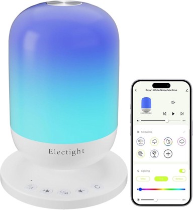 NIKCORP Noćno svjetlo Electight, bijeli šum, 34 zvuka, Wi-Fi 2,4 GHz, LED lampa, 7 boja