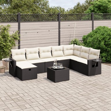9-dijelni set vrtnih sofa s jastucima crni od poliratana
