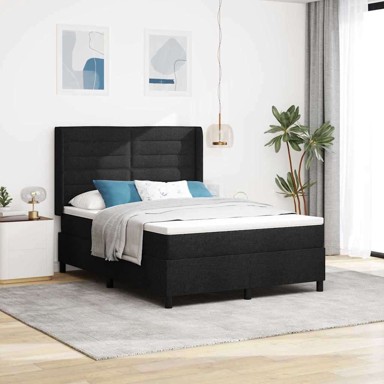 LED box spring krevet s madracem 140 x 190 cm tkanina, dizajn linija, crna