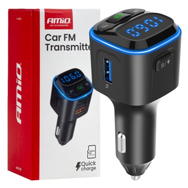 AMIO Bluetooth FM transmiter 1×USB-A 2×USB-C 12V 24V AMIO-04651
