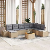 9 komadni vrtni set sofa s jastučićima, poli ratan, bež akacija