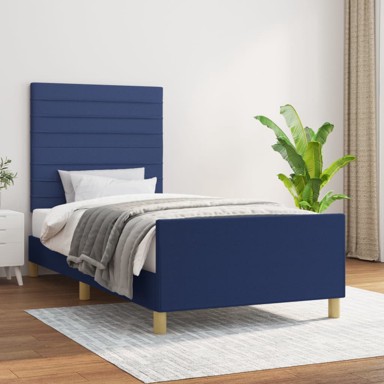 Okvir za krevet s uzglavljem plavi 90x200 cm od tkanine