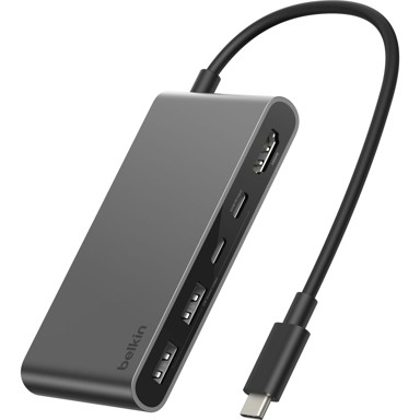 BELKIN USB-C hub CONNECT AVC022hqSGY, 5-u-1, s dvostrukim USB-C priključkom, sivi