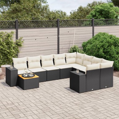 10-dijelni set vrtnih sofa s jastucima crni od poliratana