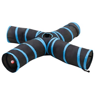 Mačji tunel, 4-smjerni, 25 cm, poliester, crno-plavi