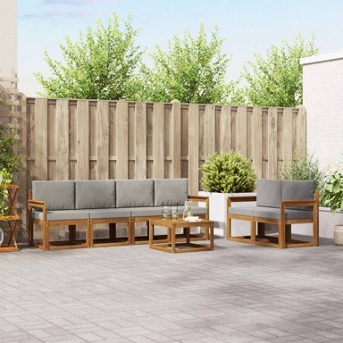 Set vanjskih sofa s jastukom, 7 pcs, prirodna i svijetlo siva