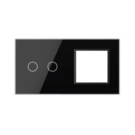 Stakleni panel za prekidače 2x + jednostruki okvir za module s metalnim nosačem, crni