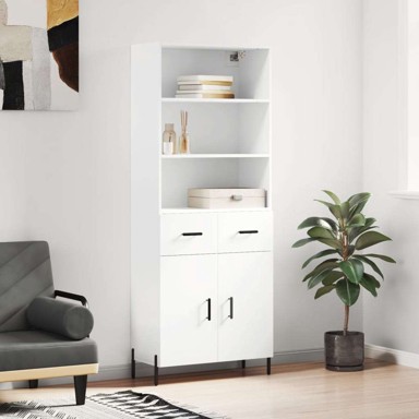 Visoka komoda bijela 69 5x34x180 cm konstruirano drvo , vrata 2 ladice
