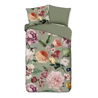 DESCANSO Posteljina Fiori 140x220 cm za krevet za jednu osobu/produženi krevet od pamučnog satena zelena
