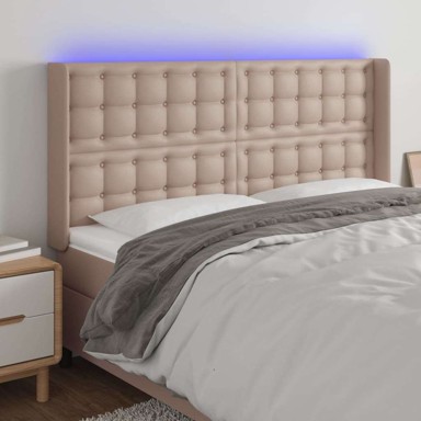 LED uzglavlje 183 x 16 x 118/128 cm od umjetne kože, boja cappuccina