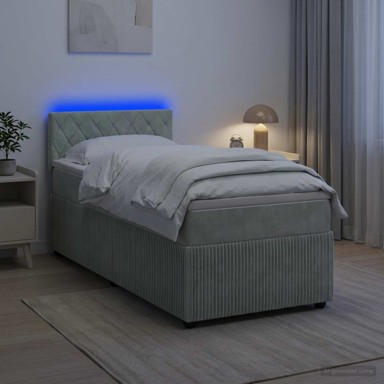 Boxspring krevet s madracem 100 x 200 cm od baršuna, svjetlosivi