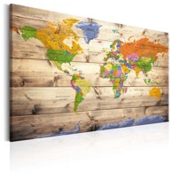 Slika Map on wood Colourful Travels 60x40