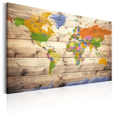 Slika Map on wood Colourful Travels 60x40