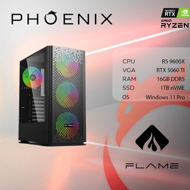 PHOENIX Stolno računalo FLAME X-518 / AMD Ryzen 5 9600X, 16GB, 1TB SSD, RTX 5060 Ti, Windows 11 Pro