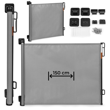 ECOTOYS Sigurnosna vrata na izvlačenje, 150 cm, zaštita za stepenice i vrata, siva