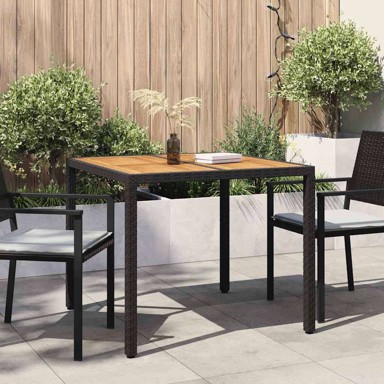 Stol za vrt, 90 x 90 x 75 cm, poliratan, crna i prirodna