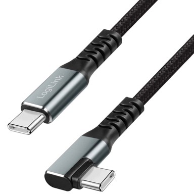 LOGILINK USB-C na USB-C kabel, 2 m, kutni 90°, 100 W PD, sivo-crni