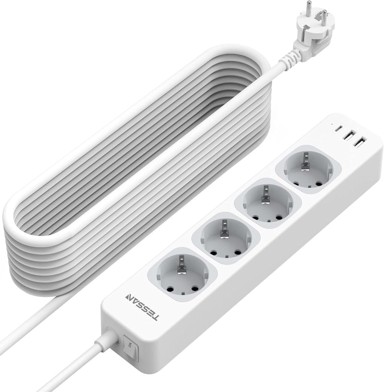 TESSAN Produžna utičnica TS-307-C, 4 utičnice, 2x USB-A, 1x USB-C